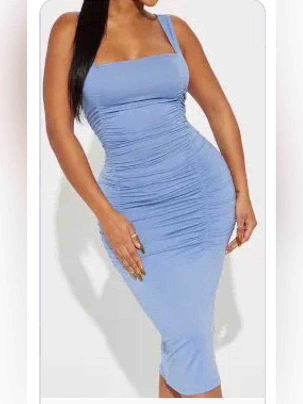 Fashion Nova Blue Square-Neck Midi Dress - Large